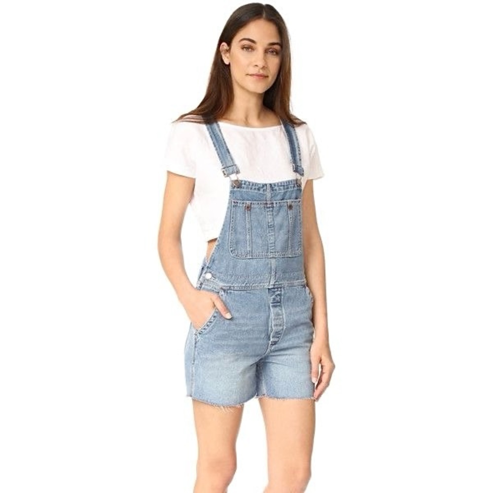Free People Relaxed Boyfriend Overall Shorts in Blue Bell